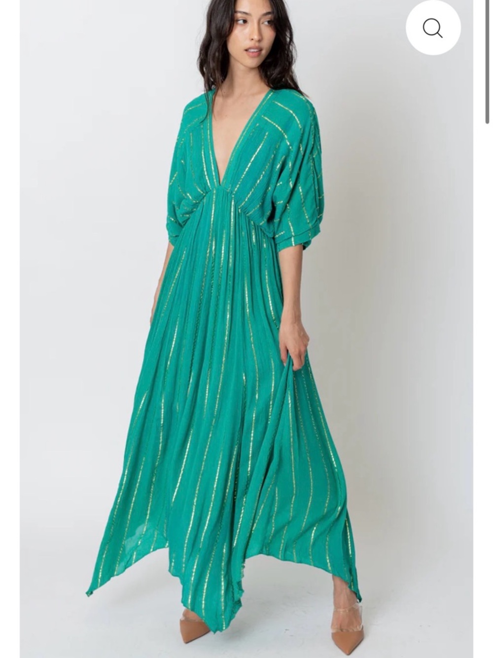 En Crème sold out Sabrina Lurex Kimono Maxi boho hippie Dress in teal, sz small